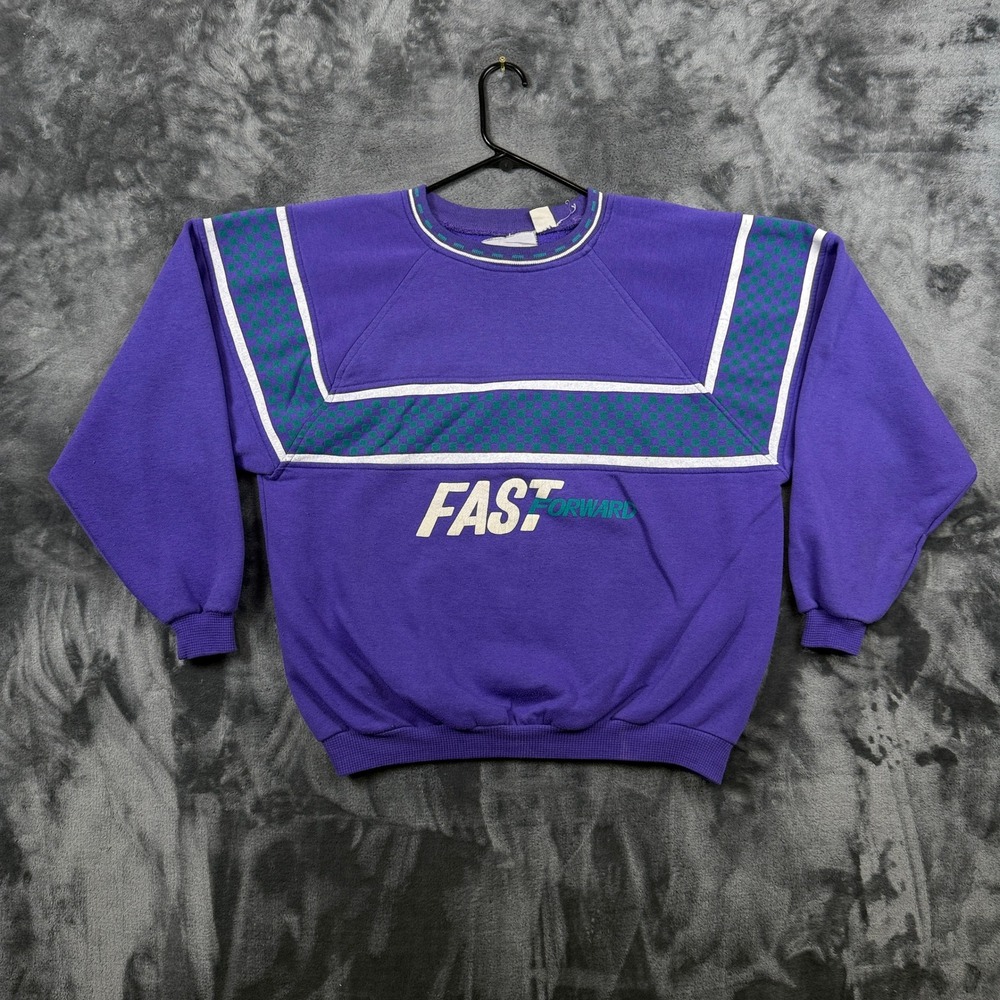 Unbranded Sweatshirt XL Purple Fast Forward Vintage 90s Checkerboard Graphic - Picture 1 of 6